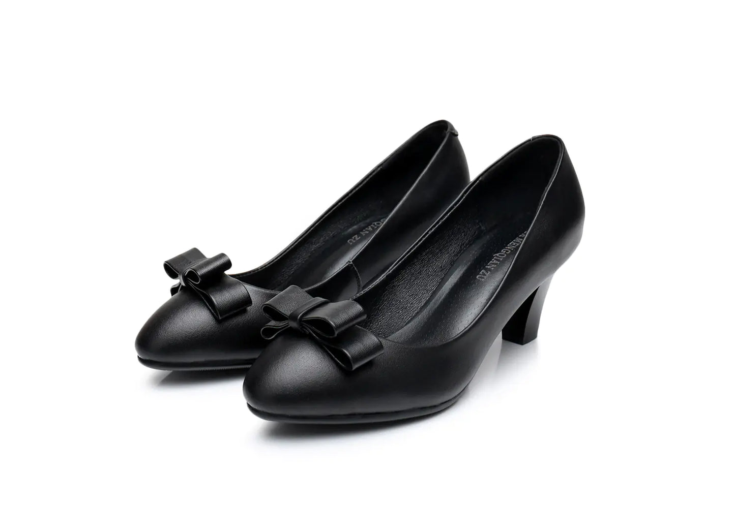 Black Leather Comfort High Heel Work Shoes for Women