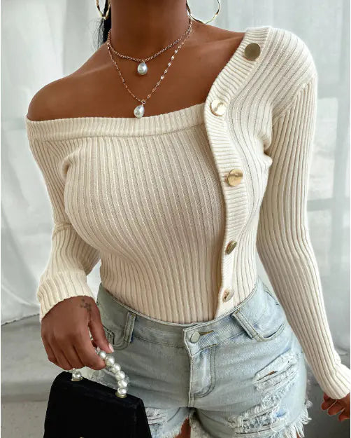 Fashionable Women's Autumn Winter Buttoned Top