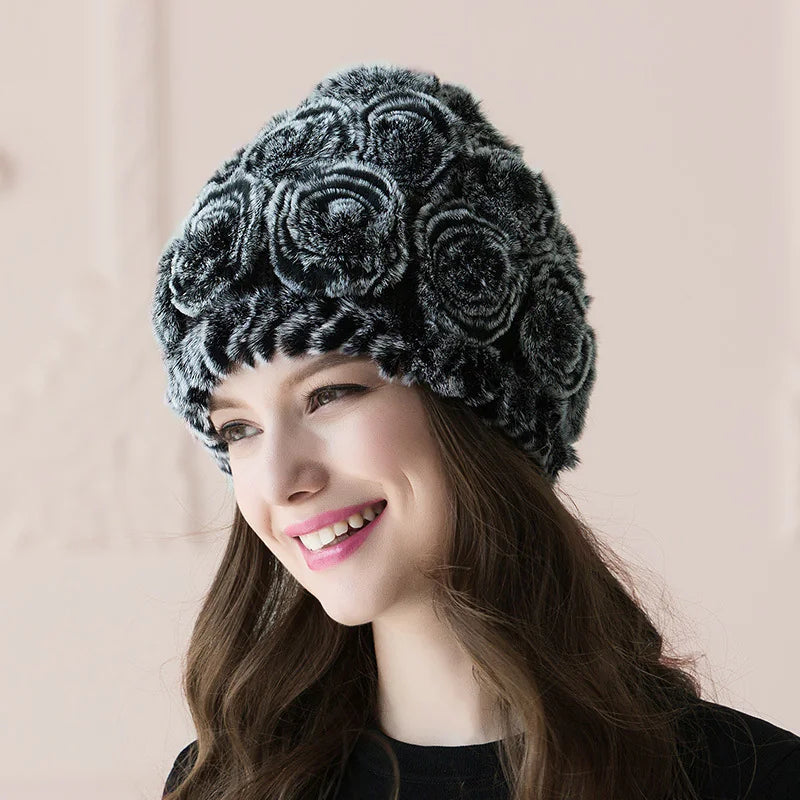 Ptah Hat Women's Rex Rabbit Fur Warm Hat