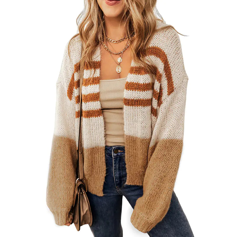 Winter Striped Color Block Cardigan for Women
