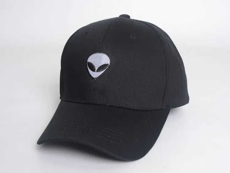Alien Head Embroidered Baseball Cap with Skull Design