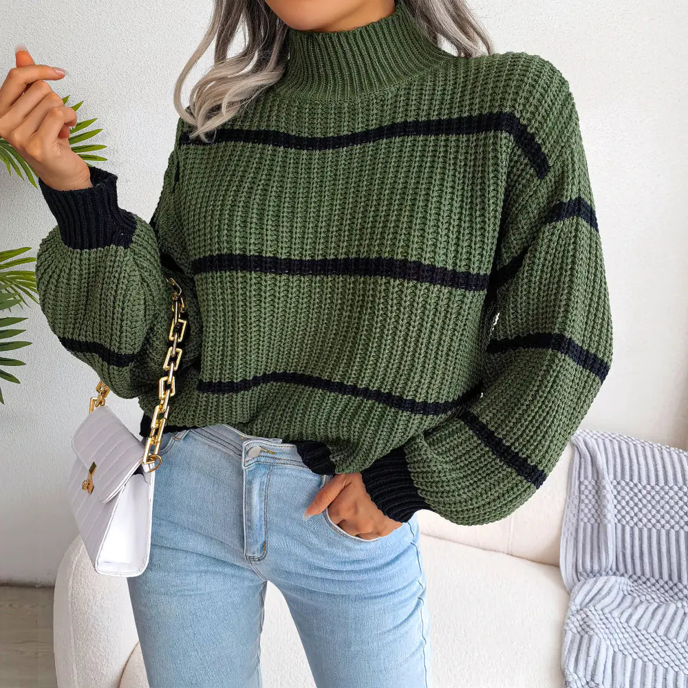 Autumn Winter Striped Knit Sweater for Women