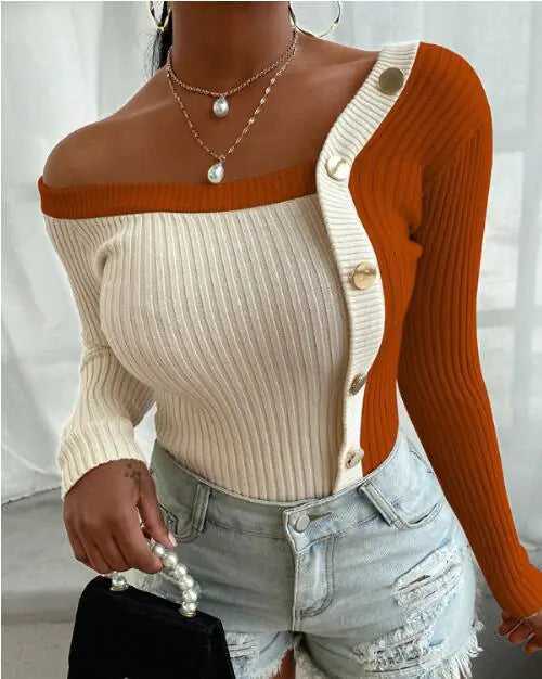 Fashionable Women's Autumn Winter Buttoned Top