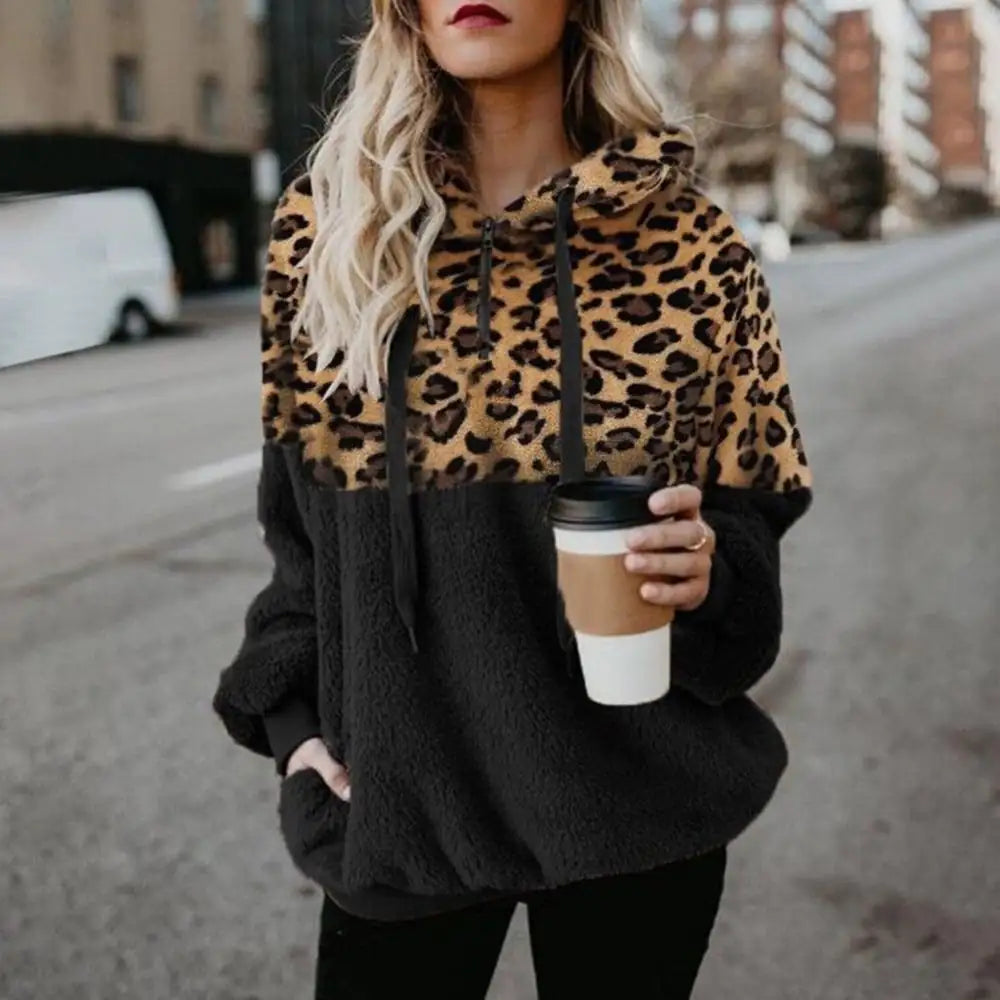 Leopard Print Hooded Sweater for Women (Fall/Winter)