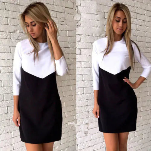 Winter New Color Block Casual Dress for Women