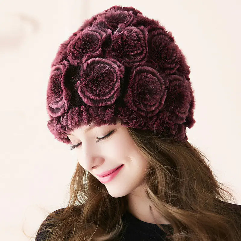 Ptah Hat Women's Rex Rabbit Fur Warm Hat