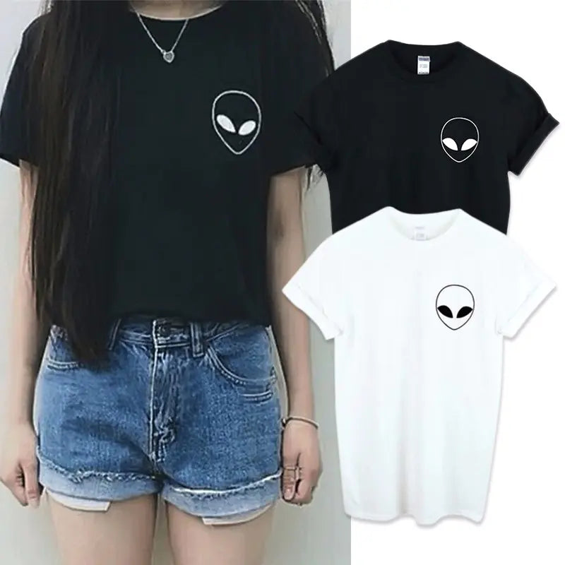 Alien Print Black and White Slim Fit T-Shirt 2020