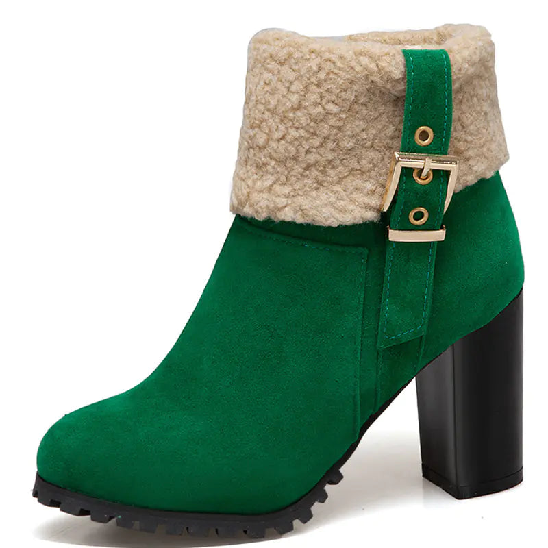 Women's Warm High Heel Snow Boots with Lamb Fur