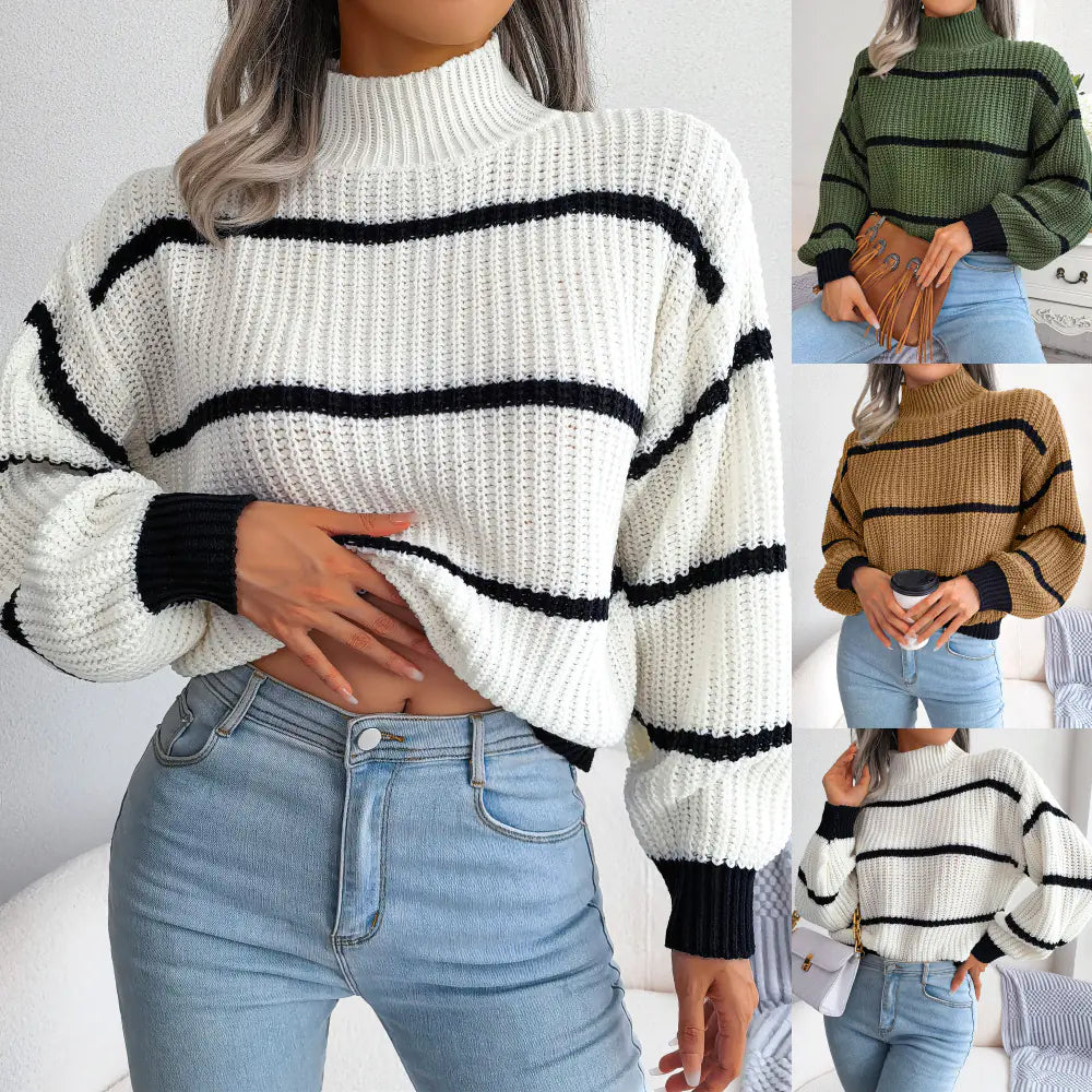Autumn Winter Striped Knit Sweater for Women