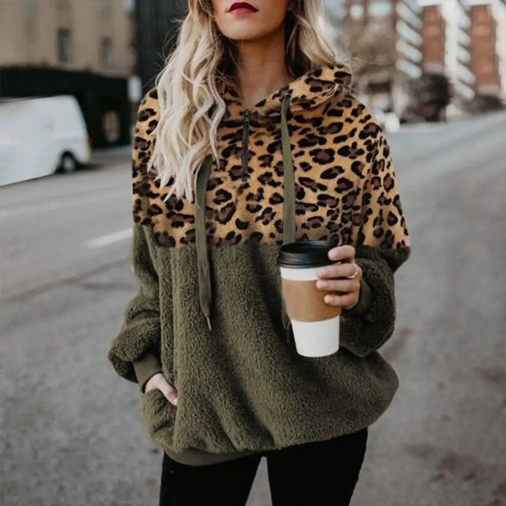Leopard Print Hooded Sweater for Women (Fall/Winter)