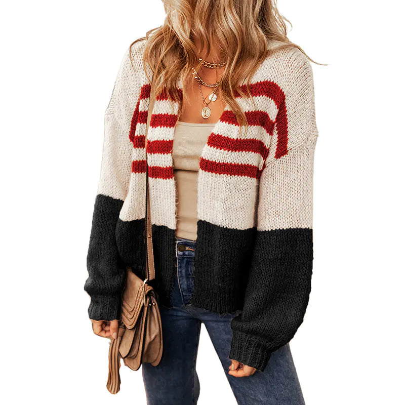 Winter Striped Color Block Cardigan for Women