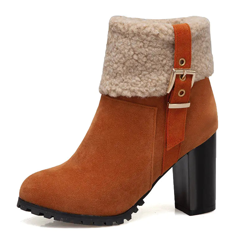 Women's Warm High Heel Snow Boots with Lamb Fur