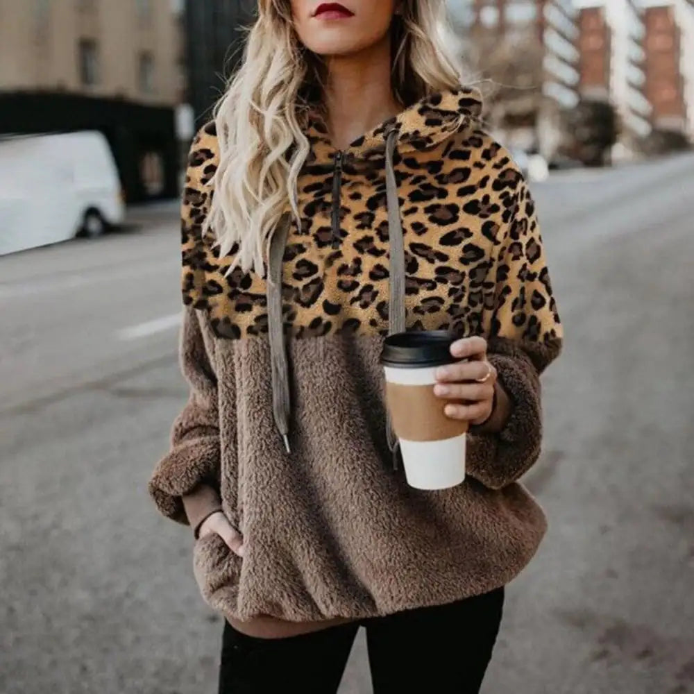 Leopard Print Hooded Sweater for Women (Fall/Winter)
