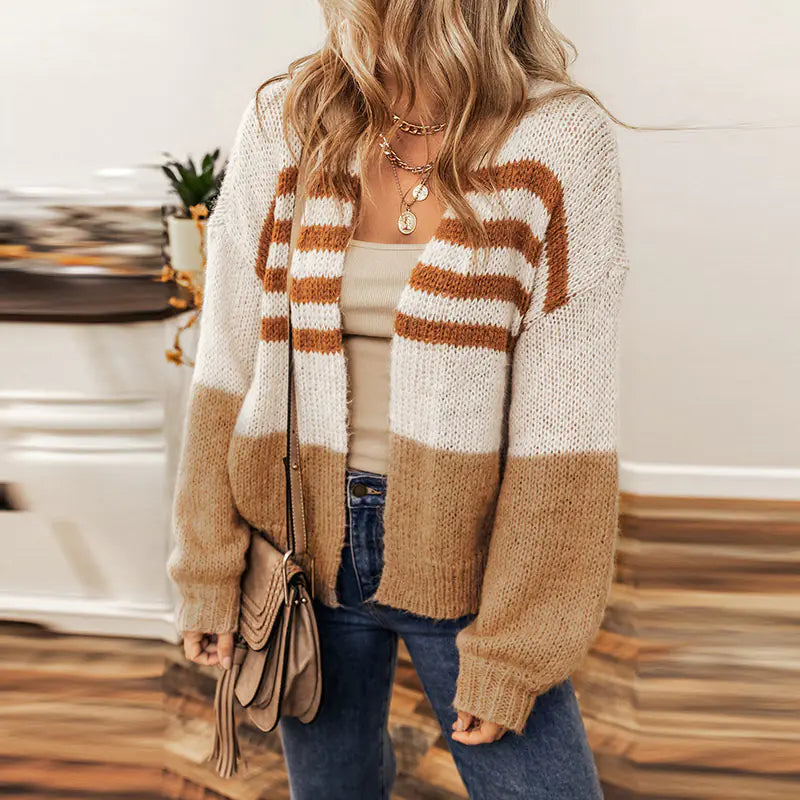Winter Striped Color Block Cardigan for Women