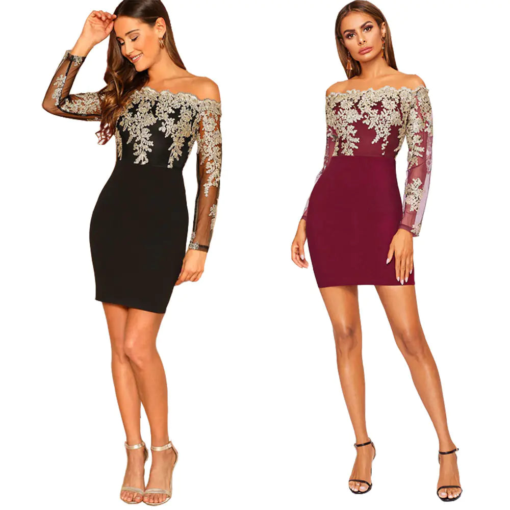 BB0005 Winter Heavy Embroidery Lace Dress with Sleeves