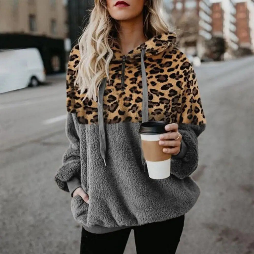 Leopard Print Hooded Sweater for Women (Fall/Winter)