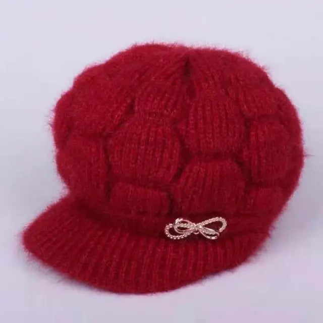 Warm Knitted Wool Winter Cap for Women - Simple Rabbit Hair