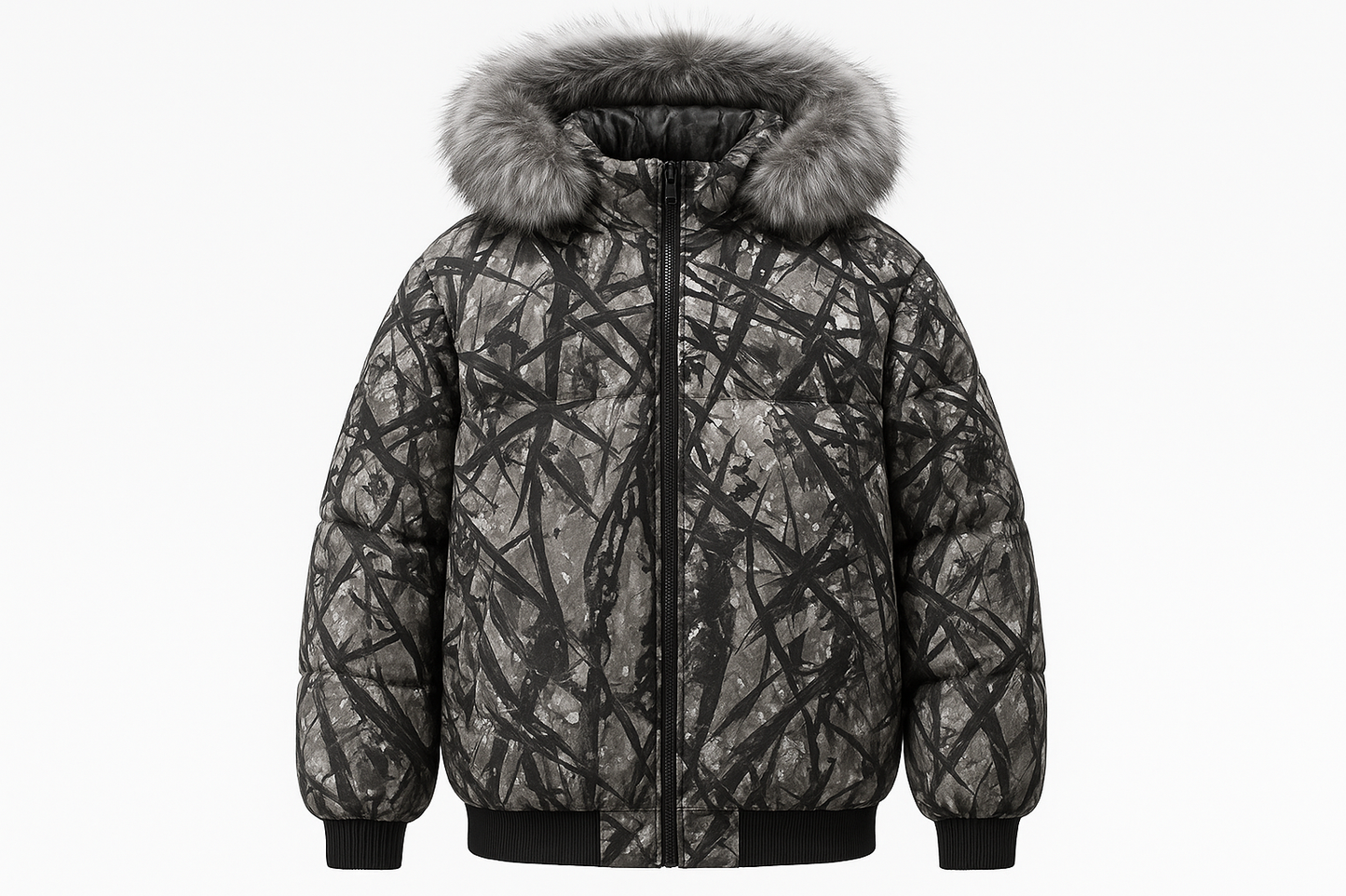Professional product photo of abstract pattern winter jacket
