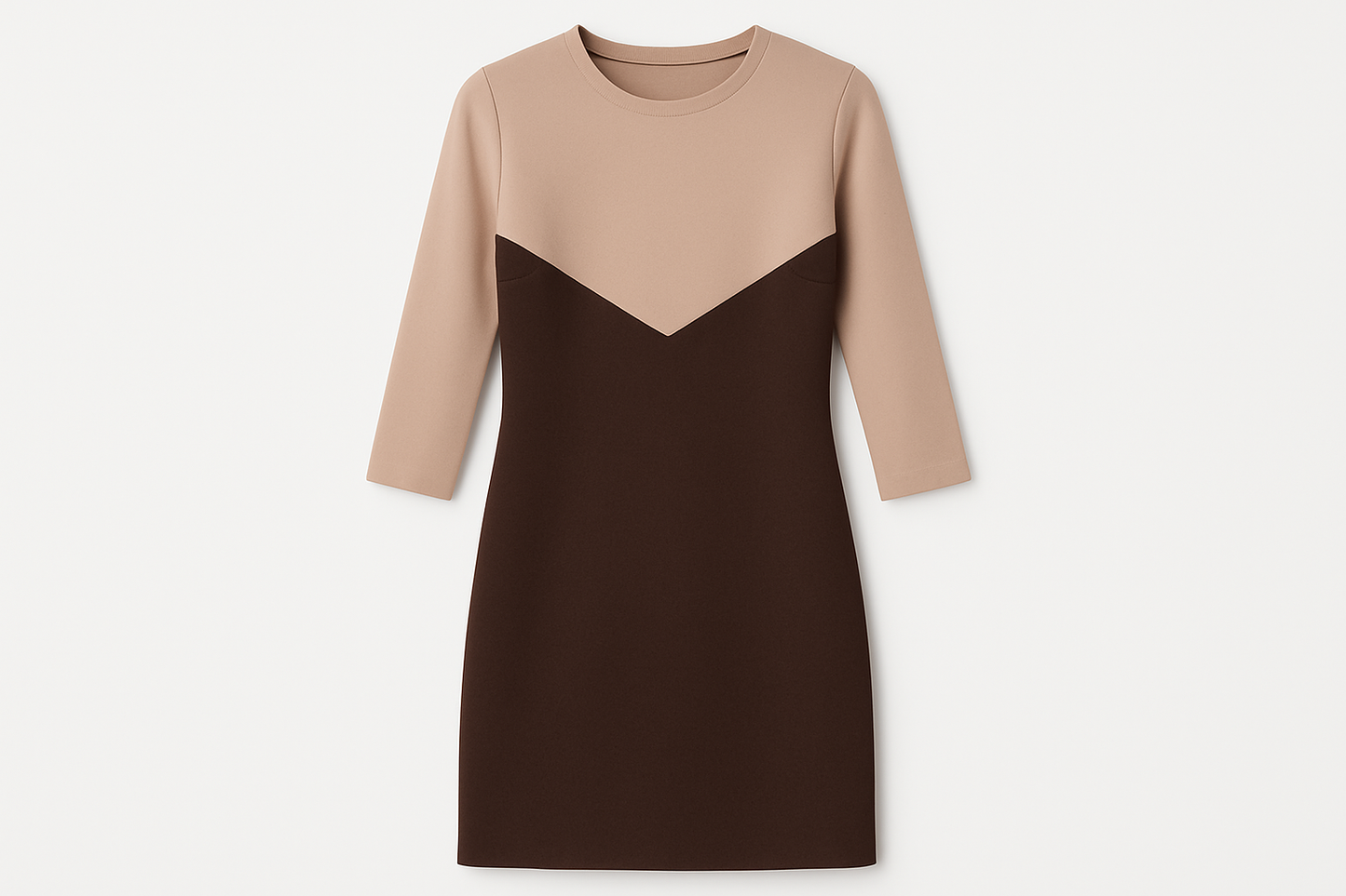 Professional product photo of beige and brown color-block dress