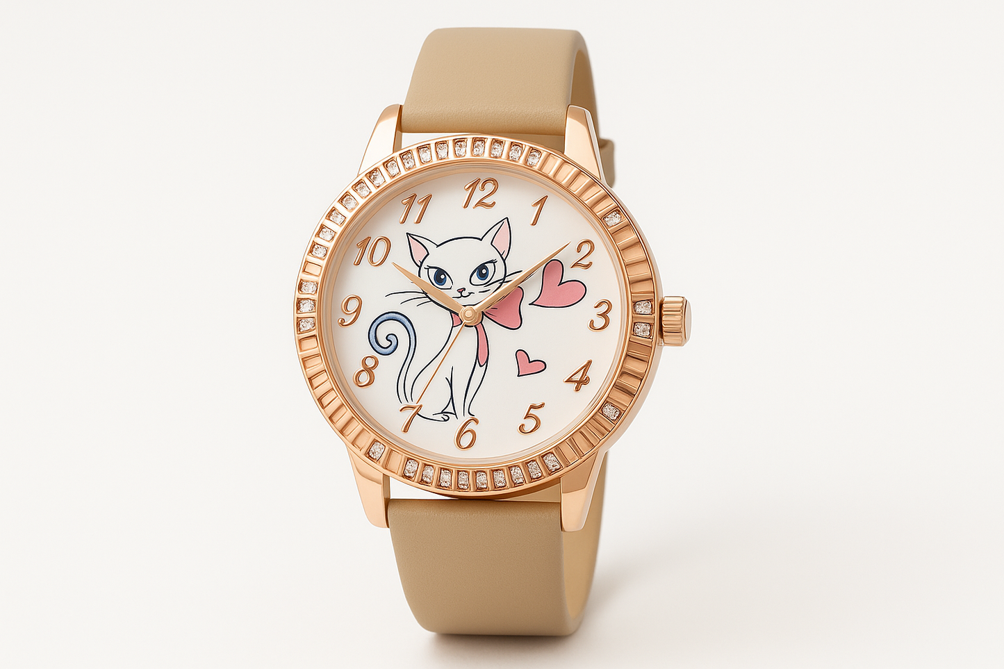 Professional product photo of cat-themed watch