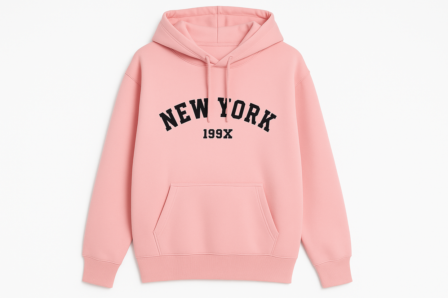 Professional product photo of pink New York hoodie