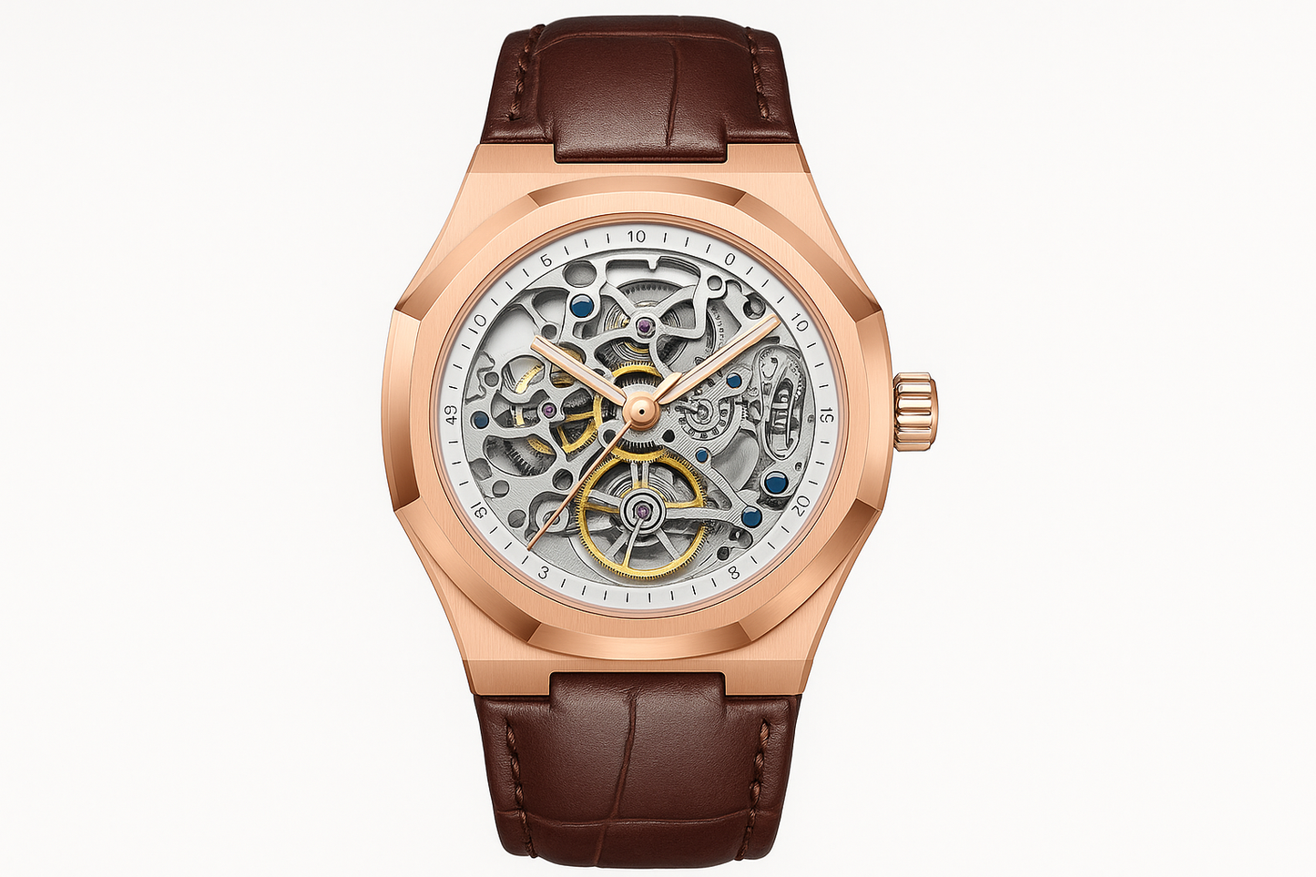 Professional product photo of rose gold automatic watch