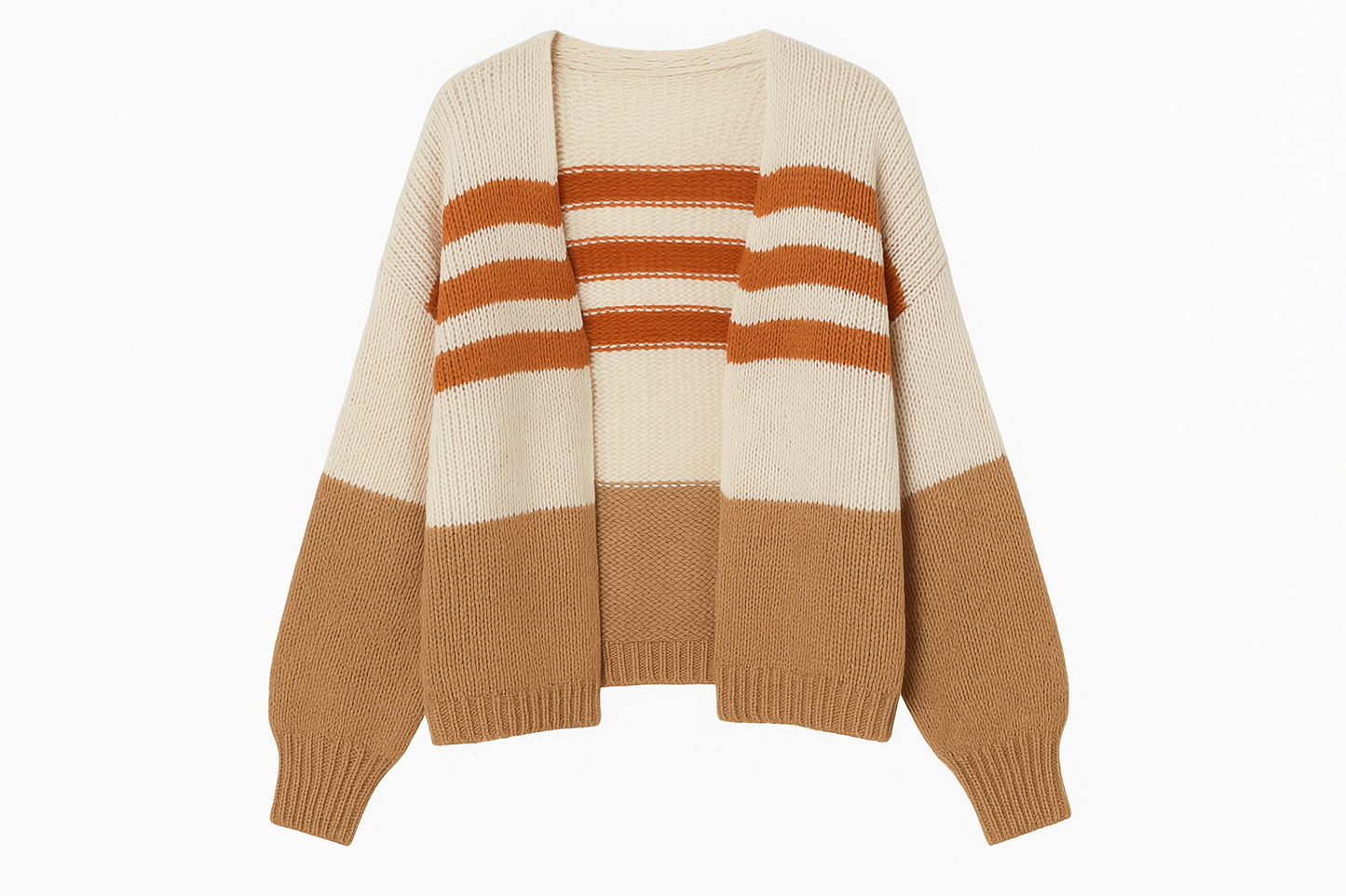 Professional product photo of striped knit cardigan