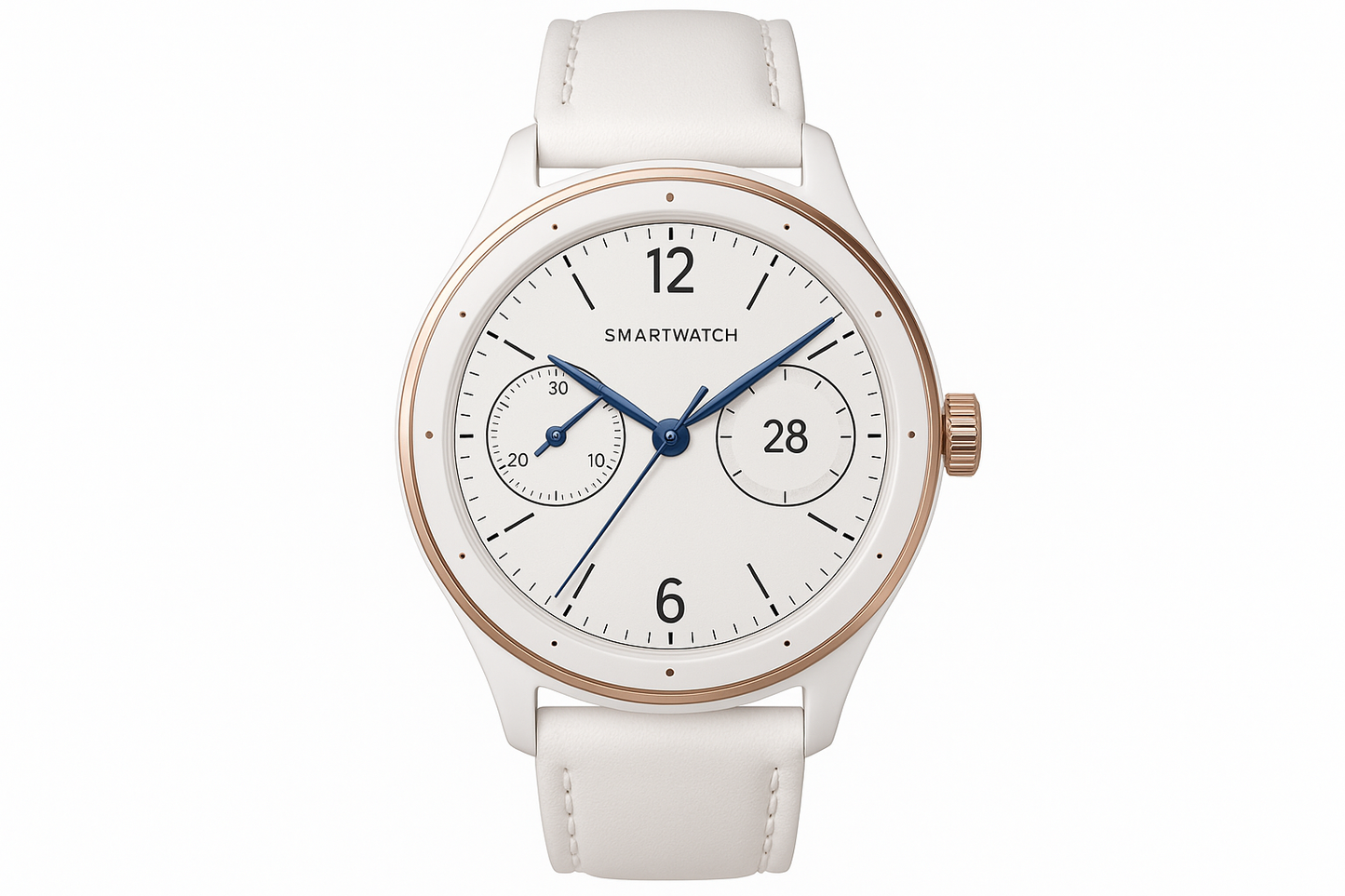 Professional product photo of white and rose gold watch