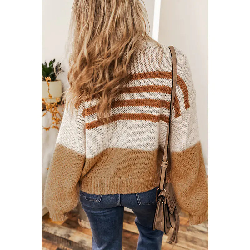 Winter Striped Color Block Cardigan for Women