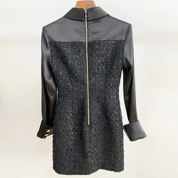 Autumn Winter Lion Button Rivet Satin Stitch Dress
