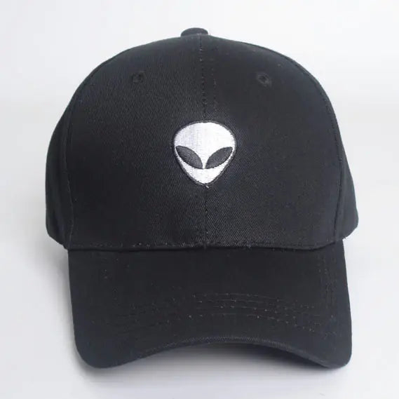 Alien Head Embroidered Baseball Cap with Skull Design