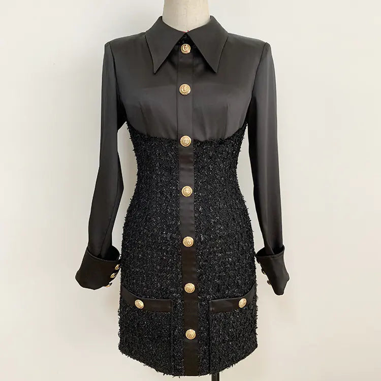 Autumn Winter Lion Button Rivet Satin Stitch Dress