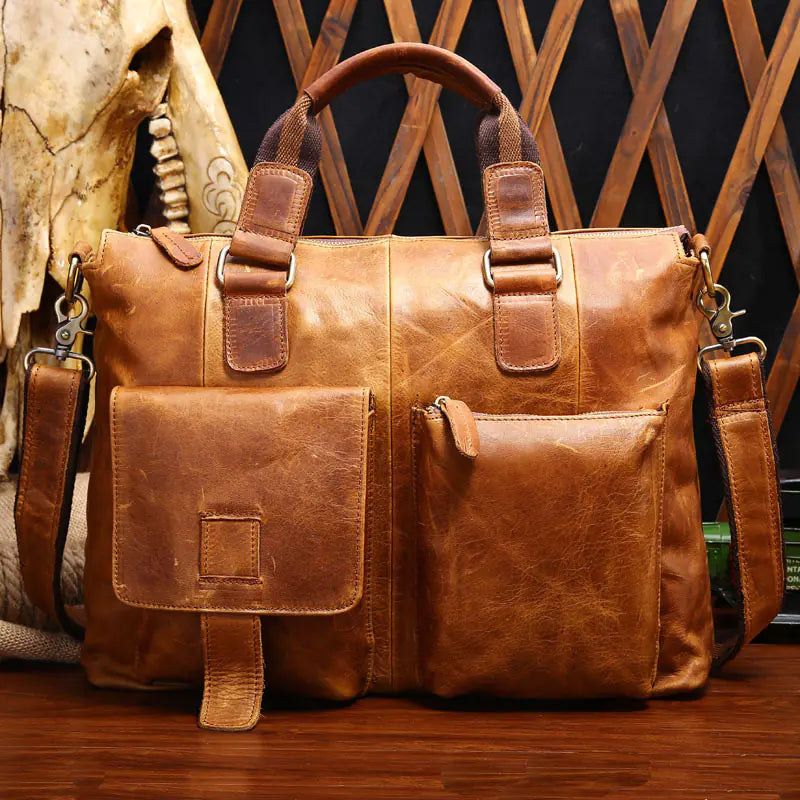 Leather Men's Messenger Bag - Crossbody Shoulder Bag