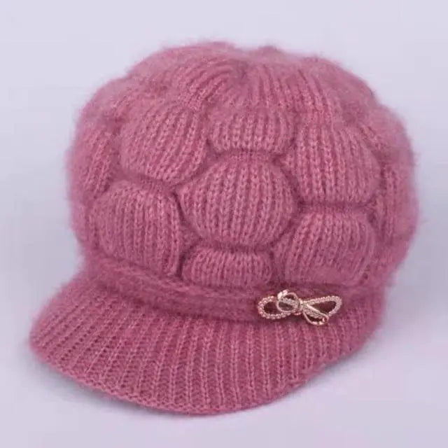 Warm Knitted Wool Winter Cap for Women - Simple Rabbit Hair