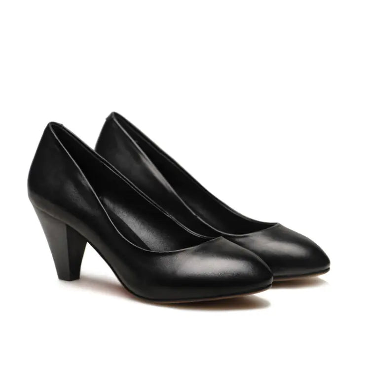 Black Leather Comfort High Heel Work Shoes for Women