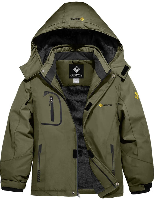 G Boys Waterproof Ski Snow Jacket Fleece Windproof (Army Green10/12)