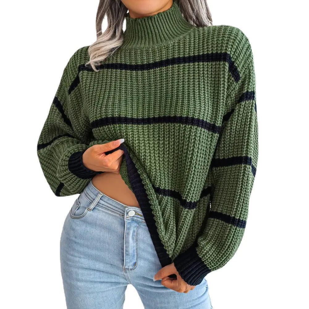 Autumn Winter Striped Knit Sweater for Women