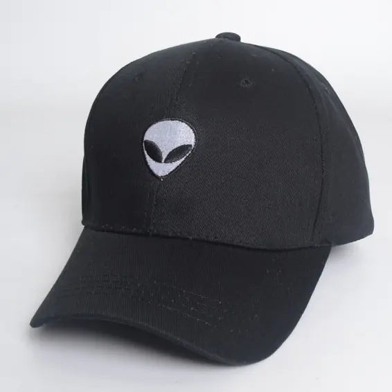 Alien Head Embroidered Baseball Cap with Skull Design