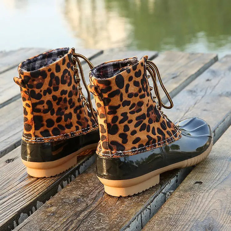 Women’s Waterproof Elastic Band Boots - Leopard Print