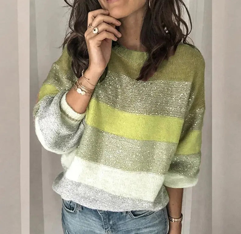 Autumn Winter Striped Knit Sweater for Women