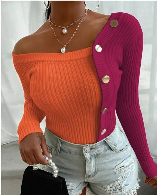Fashionable Women's Autumn Winter Buttoned Top