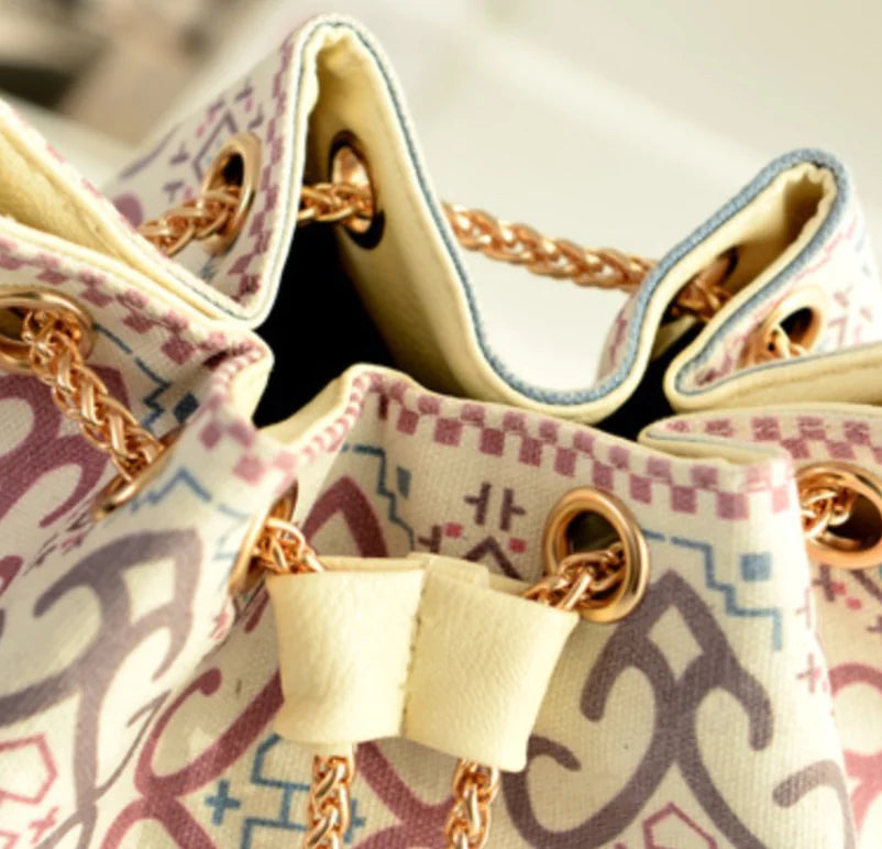 Canvas Bag, Ethnic Style Chain Bag, Bucket Bag