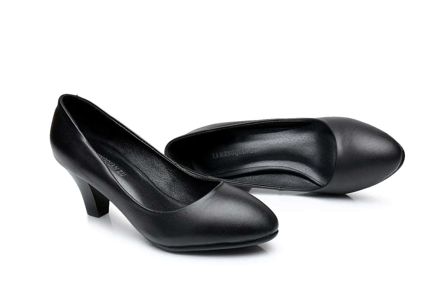 Black Leather Comfort High Heel Work Shoes for Women