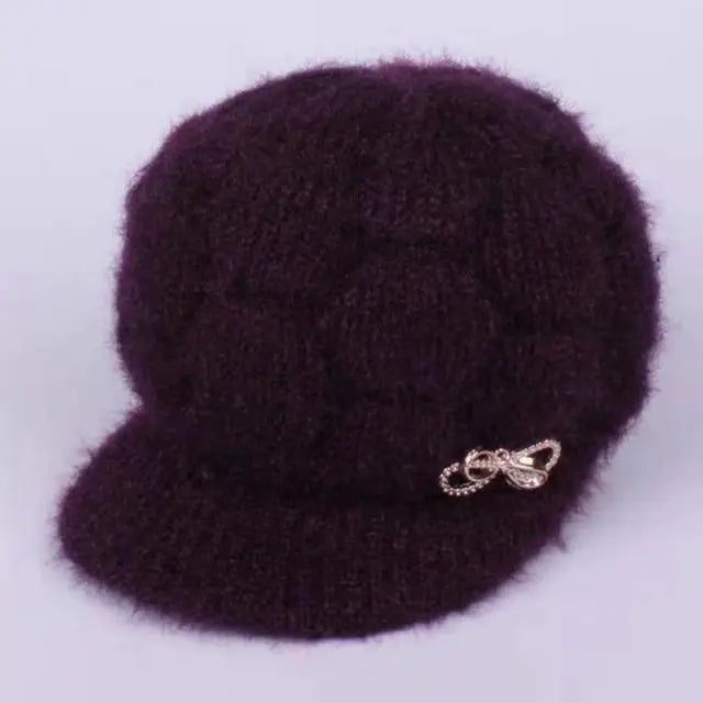 Warm Knitted Wool Winter Cap for Women - Simple Rabbit Hair