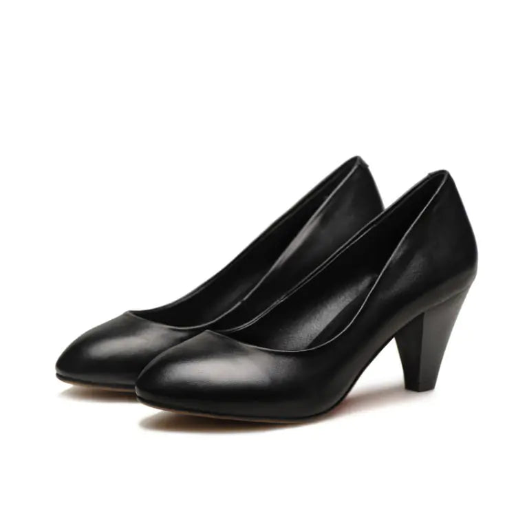 Black Leather Comfort High Heel Work Shoes for Women
