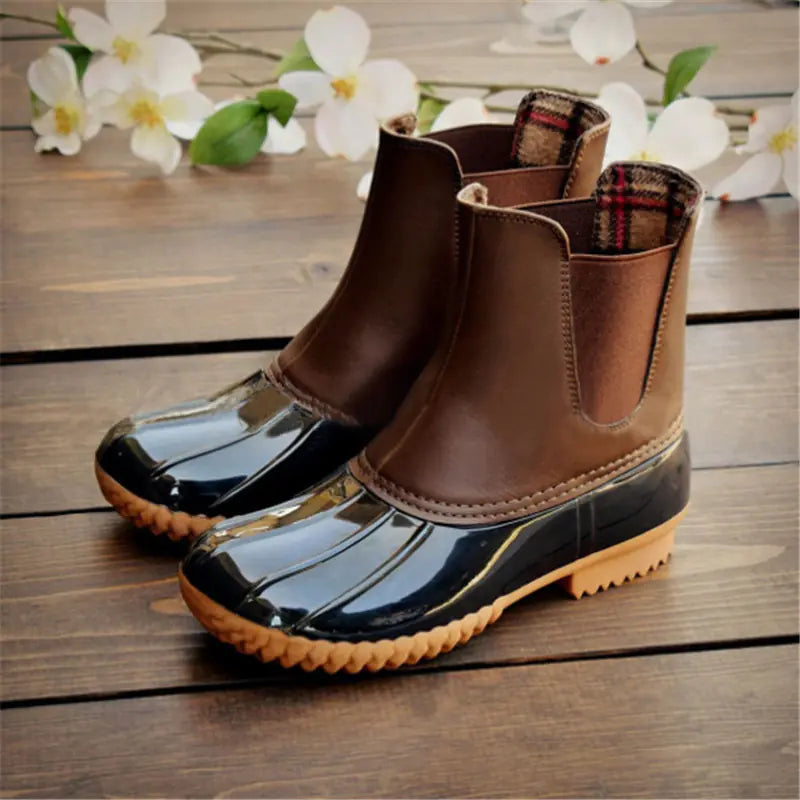 Women’s Waterproof Elastic Band Boots - Leopard Print