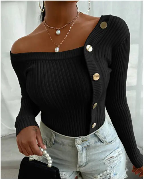 Fashionable Women's Autumn Winter Buttoned Top