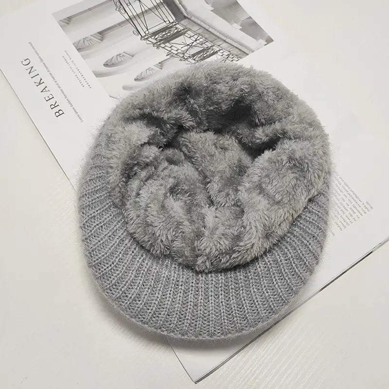 Warm Knitted Wool Winter Cap for Women - Simple Rabbit Hair