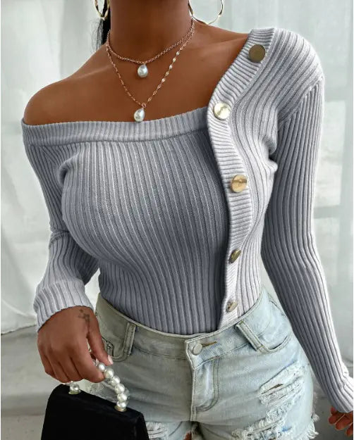 Fashionable Women's Autumn Winter Buttoned Top