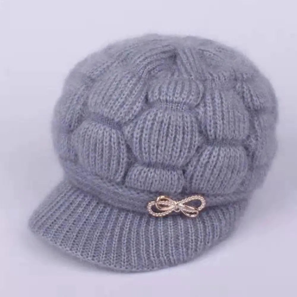Warm Knitted Wool Winter Cap for Women - Simple Rabbit Hair